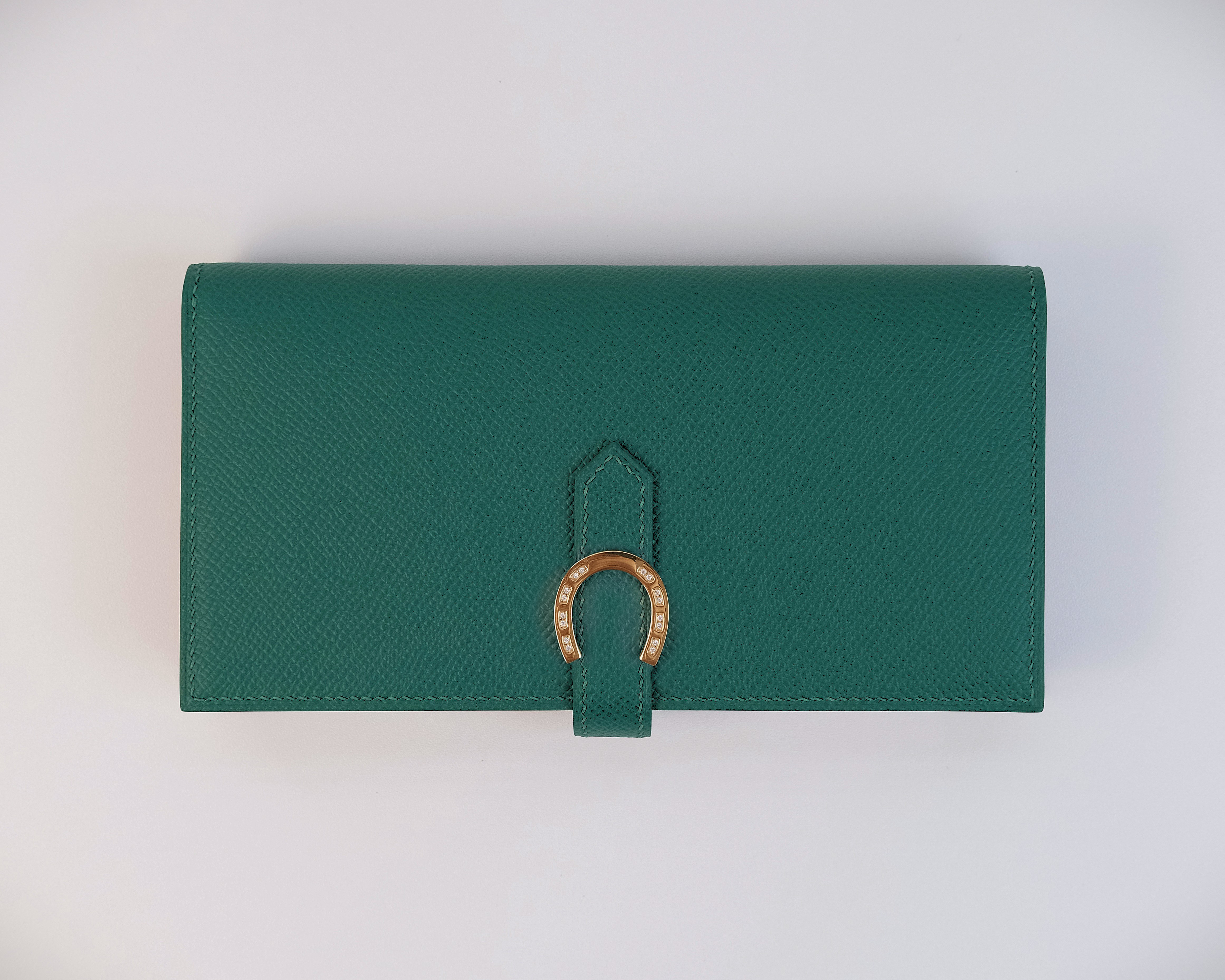 二つ折り長財布　マラカイト・ゴールド