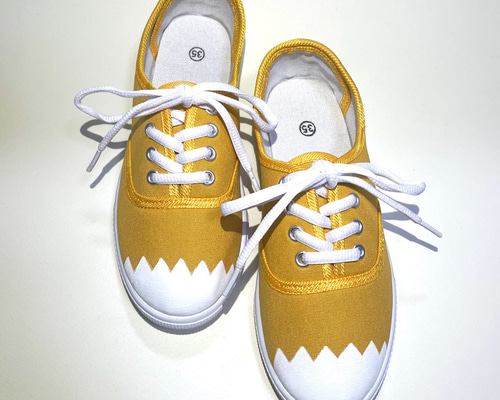 △卵殻ジグザグ▽ イエロースニーカー (22.5cm〜28.0cm