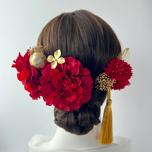 成人式 卒業式 深紅の大輪ダリアW髪飾り 髪かざり 結婚式 和装 赤系