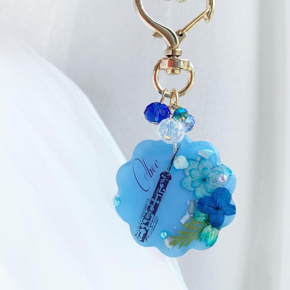  ブルー 花形 アクセサリーケース 2571】オーボエ ブルー花形ラウンドキーホルダー 紫陽花とヒメウツギ