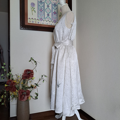 ☆ 着物リメイク/訪問着/正絹/ノースリーブ/ギャザー/ワンピース