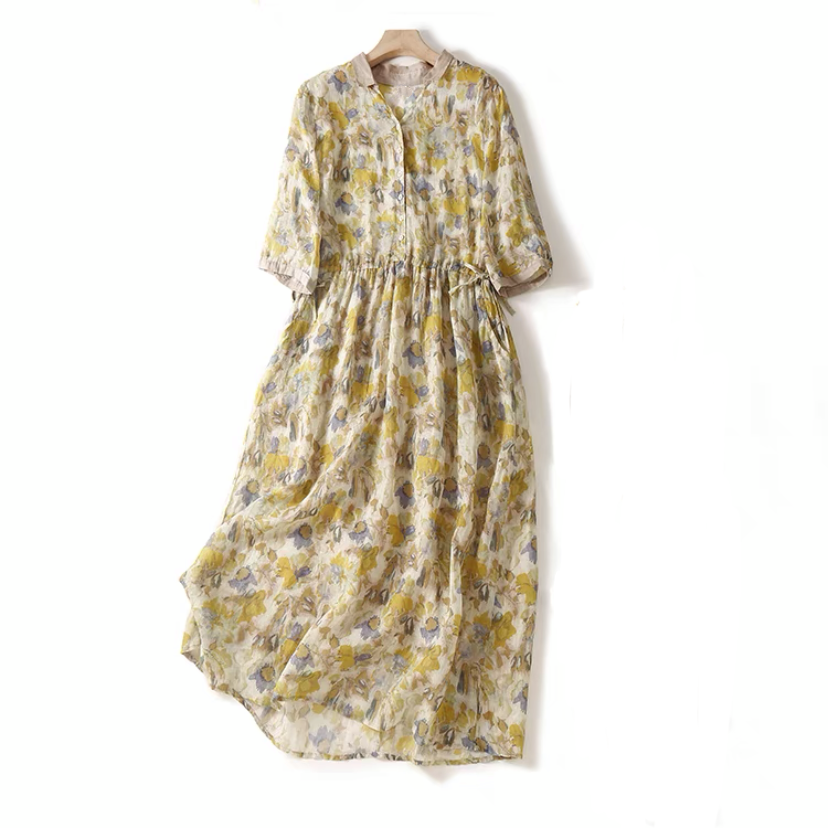 ワンピース、コットンリネン、綿麻、ふわっと 、 レディース、夏