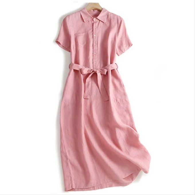 ワンピース、コットンリネン、綿麻、ふわっと 、 レディース、夏、ピンク