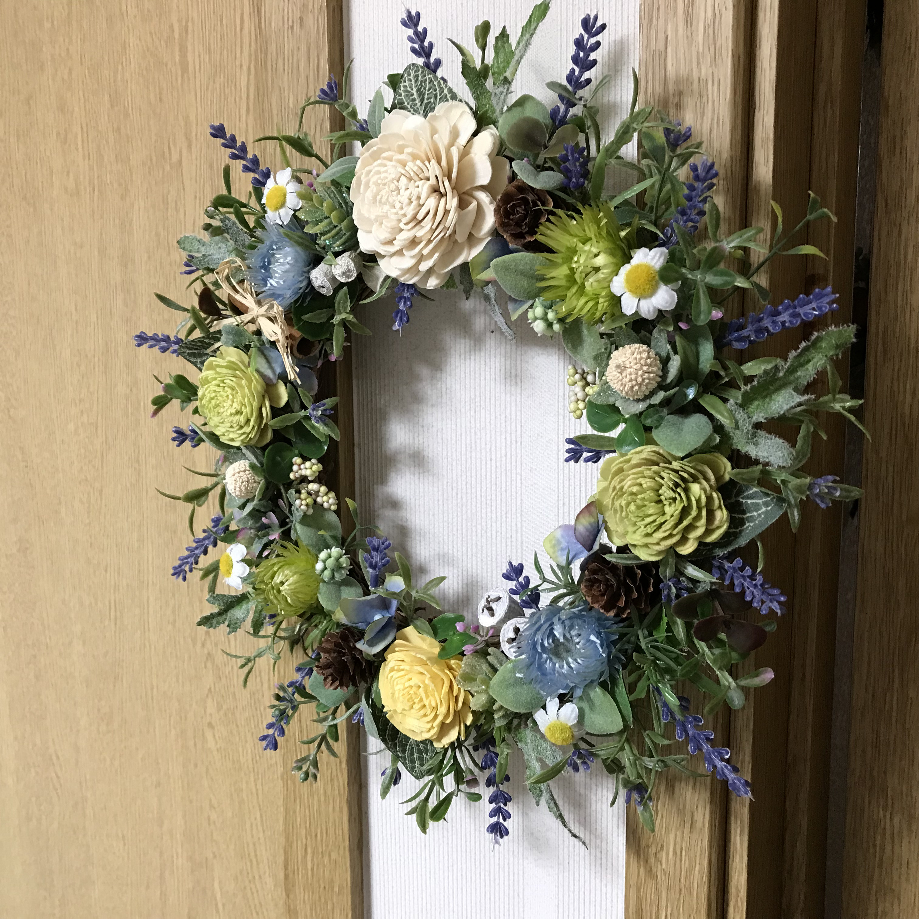 《新作》ラベンダーとソーラーローズの爽やかグリーンリース30cm（お勧め商品＊受注制作）