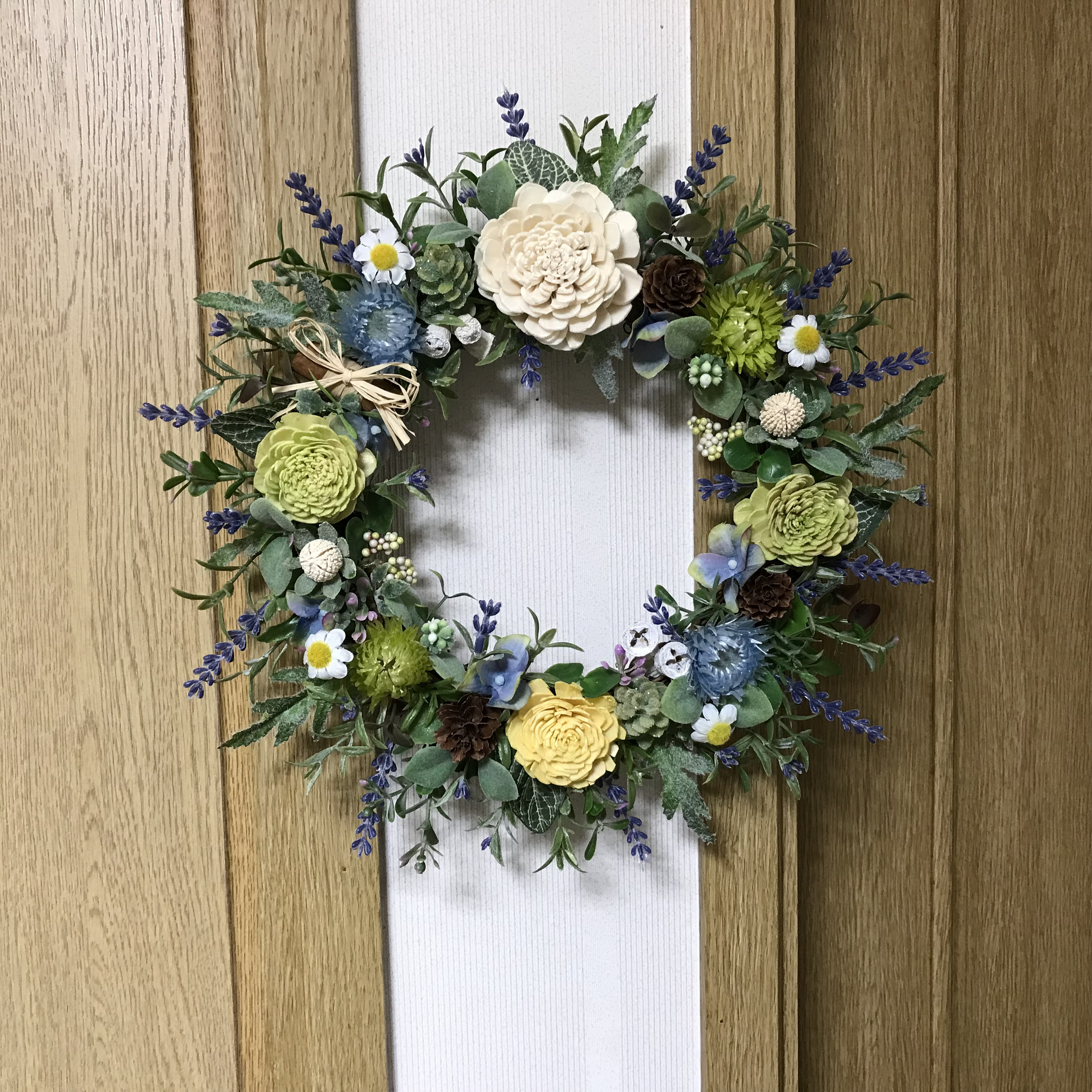 《新作》ラベンダーとソーラーローズの爽やかグリーンリース30cm（お勧め商品＊受注制作）