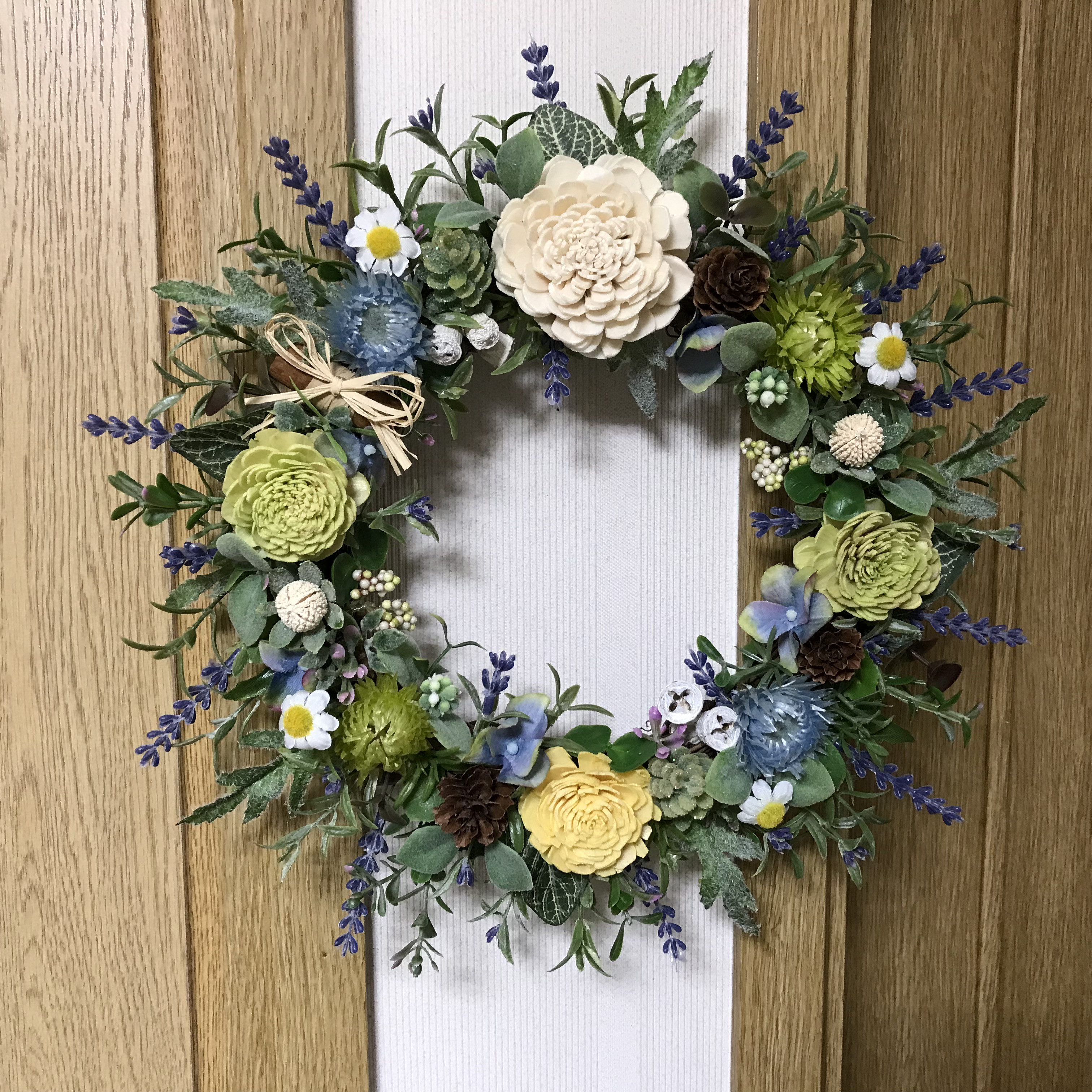 《新作》ラベンダーとソーラーローズの爽やかグリーンリース30cm（お勧め商品＊受注制作）