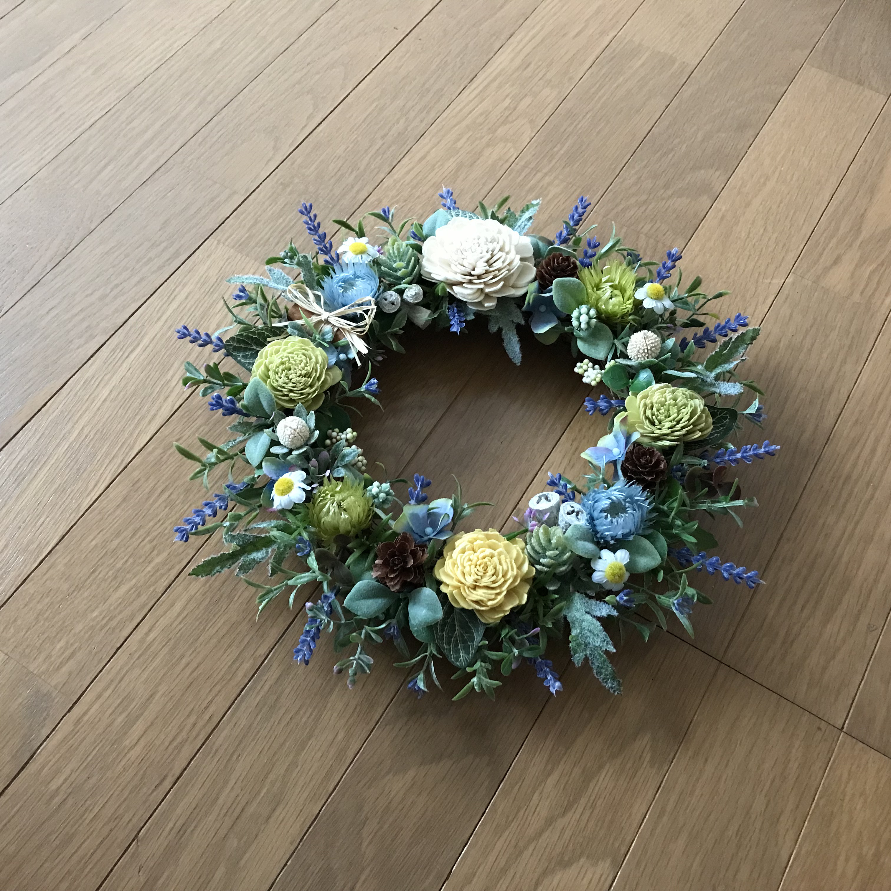 《新作》ラベンダーとソーラーローズの爽やかグリーンリース30cm（お勧め商品＊受注制作）