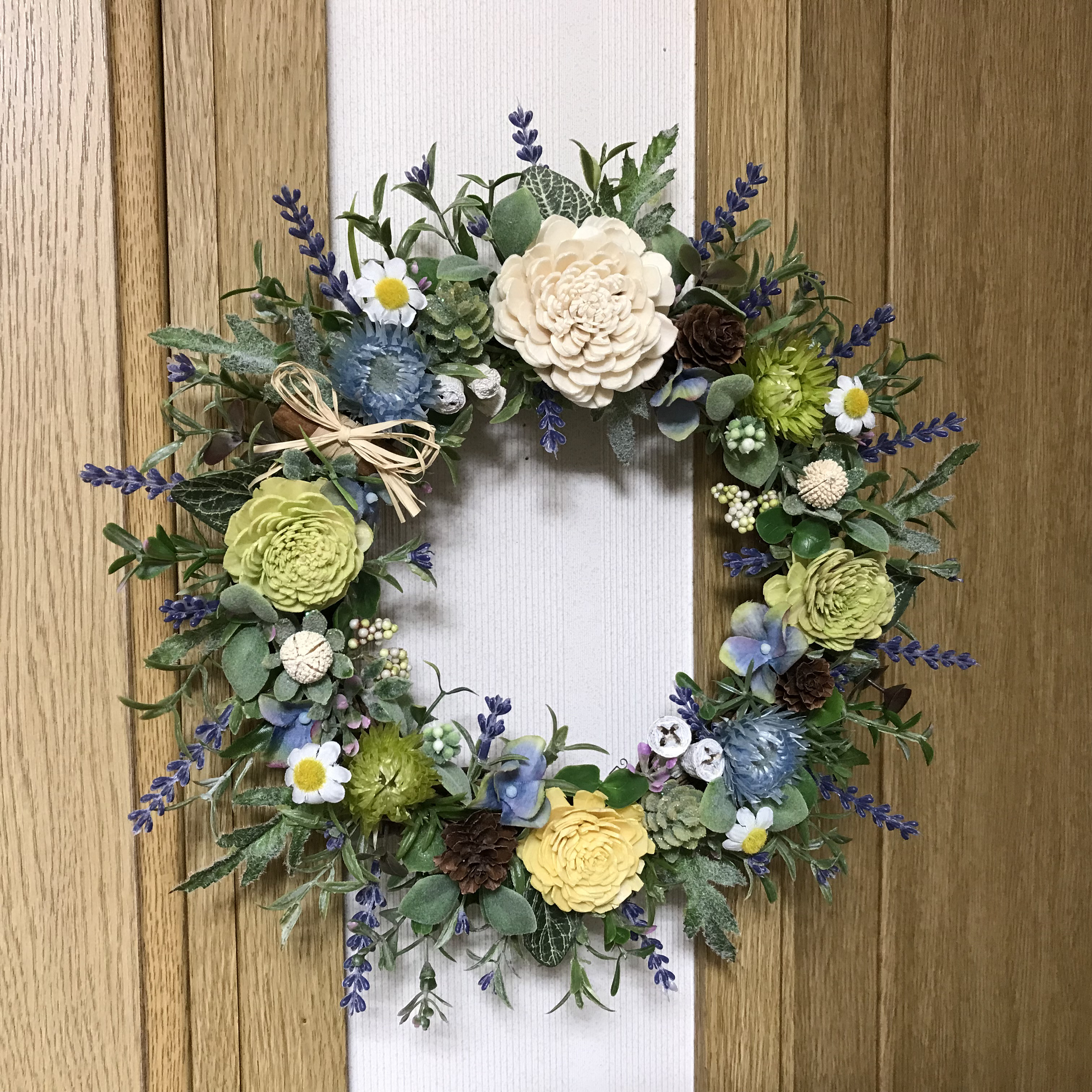 《新作》ラベンダーとソーラーローズの爽やかグリーンリース30cm（お勧め商品＊受注制作）