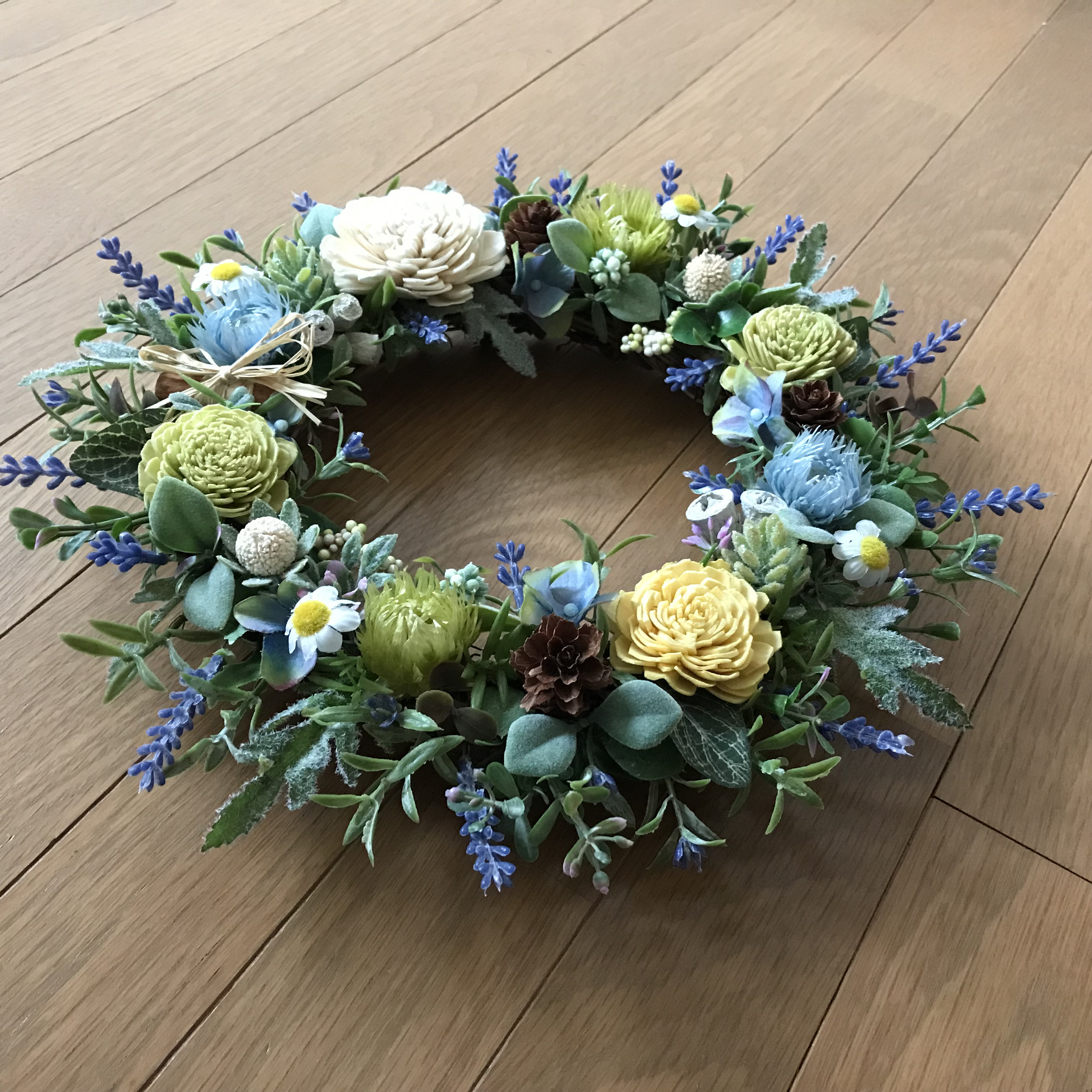 《新作》ラベンダーとソーラーローズの爽やかグリーンリース30cm（お勧め商品＊受注制作）