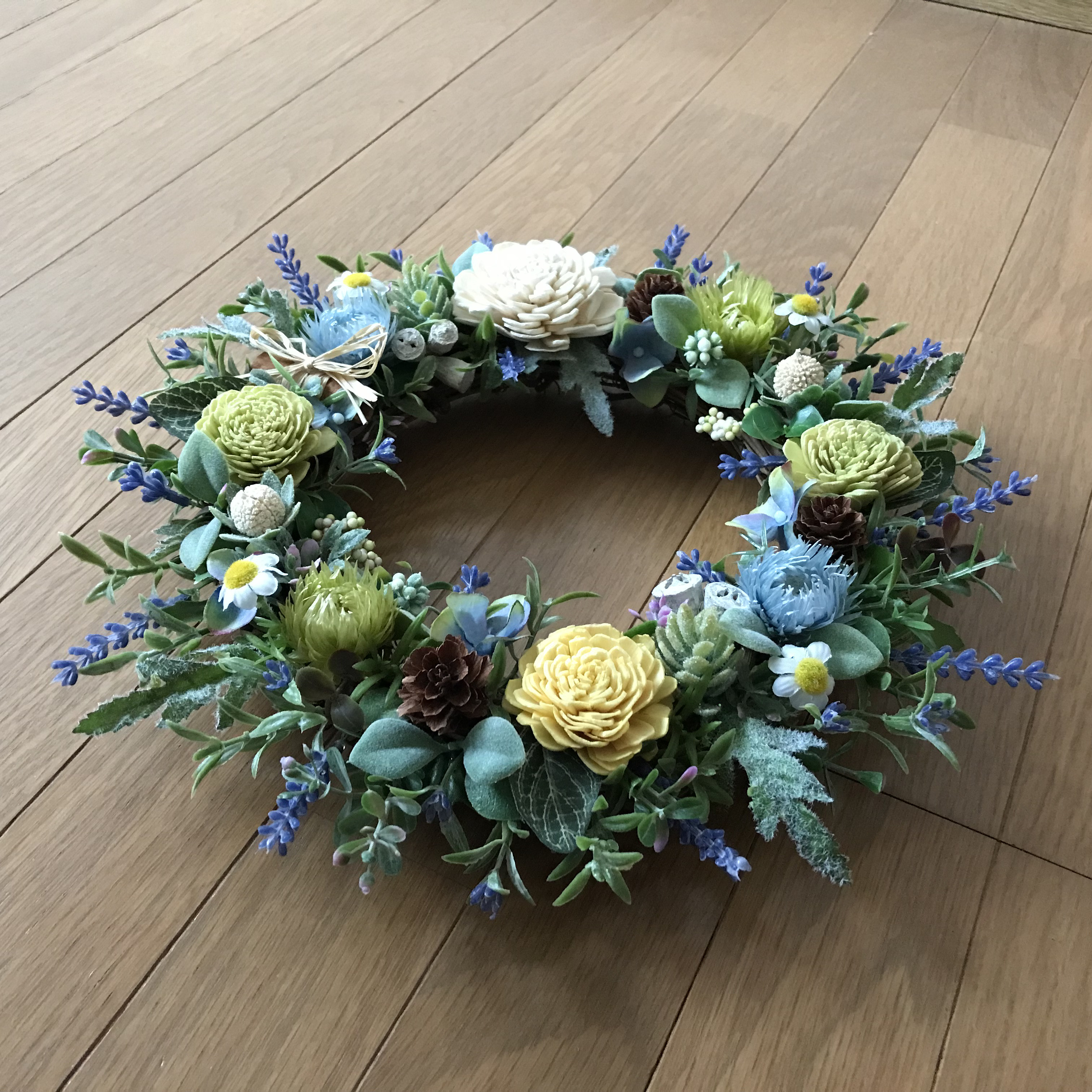 《新作》ラベンダーとソーラーローズの爽やかグリーンリース30cm（お勧め商品＊受注制作）