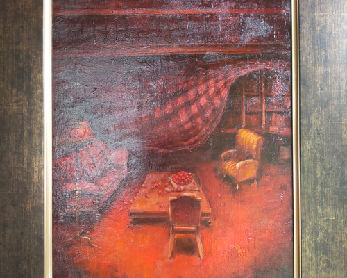 油絵F6号 赤の談話室 絵画 黄土6号 通販 19680445｜Creema(クリーマ