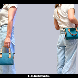 本革ハンドバッグ　トレジャーミニ　スカイブルー 1枚目の画像