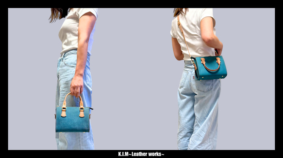 本革ハンドバッグ　トレジャーミニ　スカイブルー 1枚目の画像