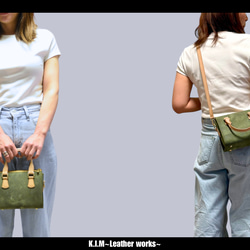 本革ハンドバッグ　トレジャーミニ　オリーブ 1枚目の画像