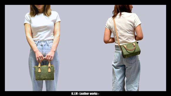 本革ハンドバッグ　トレジャーミニ　オリーブ 1枚目の画像