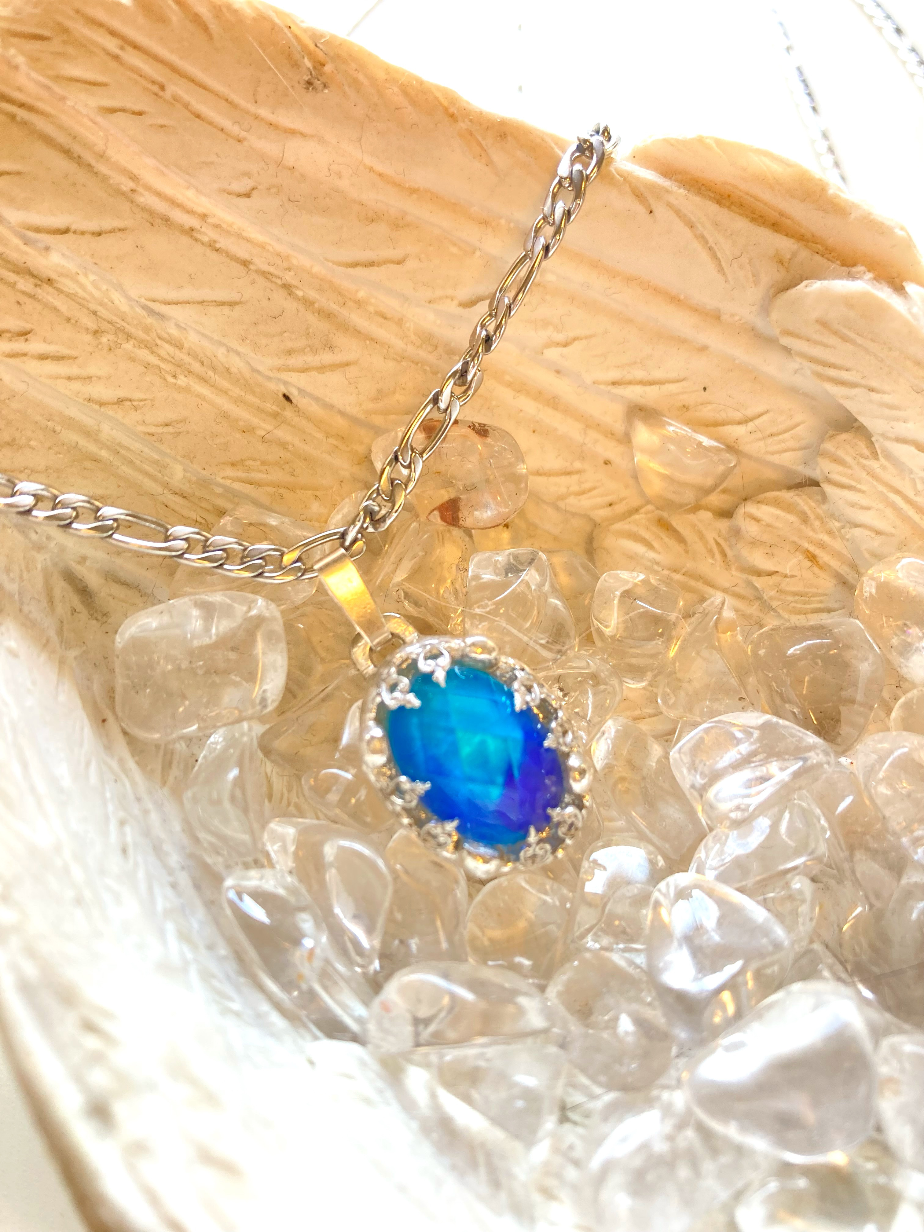 SV999 天然ホワイトシェルxクリスタル ネックレス(316L)60cm