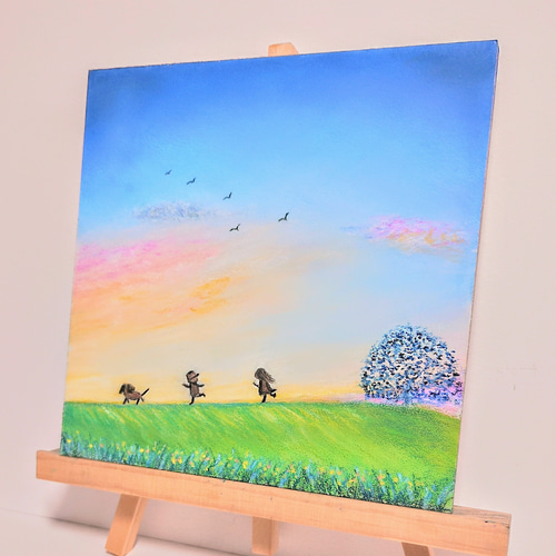 夕陽に照らされる夕景 パステル画 原画 54.0×39.5 夕陽に照らさ