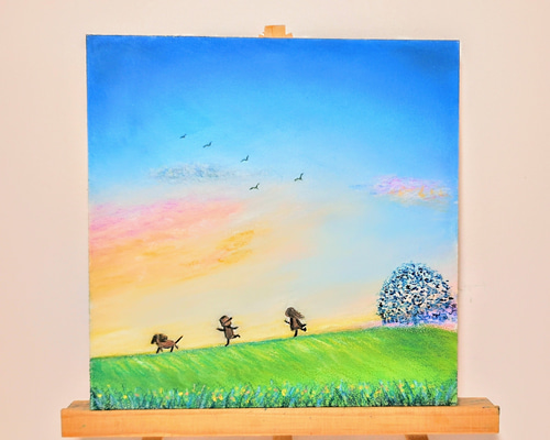 あの頃の思い出 夕暮れの空の下 【原画】オイルパステルアート