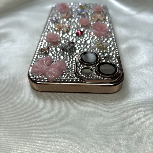 キラキラ✨いちごミルク リボン 薔薇 羽 フェアリー デコ iPhone14/15