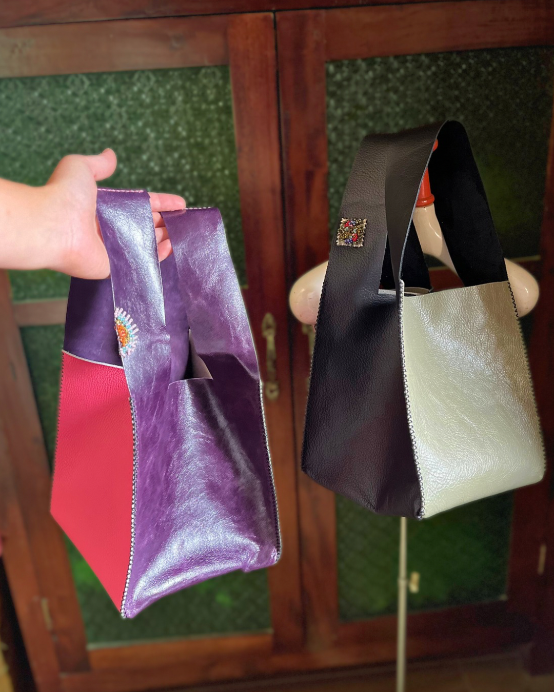 【ツートンカラー】　2色から選べる　BOX型の手提げバック