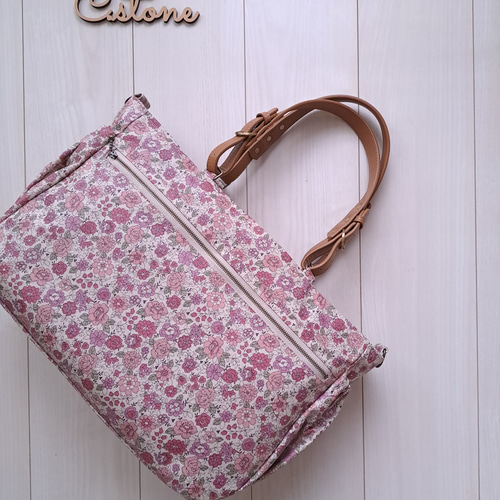 リエちゃん様　スモールサス　ピンク　ポケットいっぱいマザーズバッグ new! ポケットいっぱいマザーズバッグ♪ YUWAピンク 共布ショルダー紐