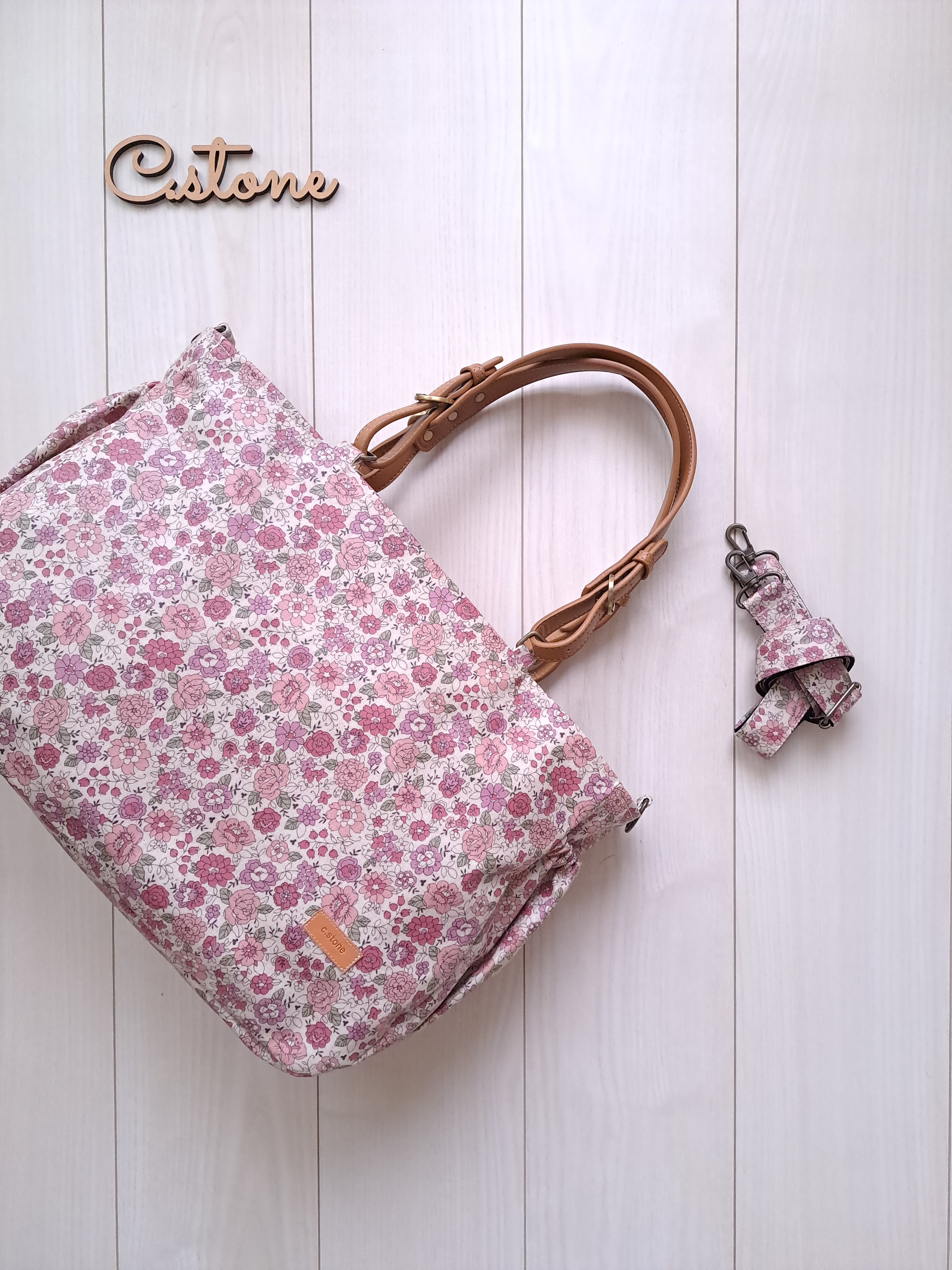 new!　ポケットいっぱいマザーズバッグ♪　YUWAピンク　共布ショルダー紐別売り