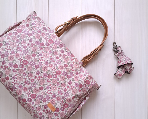 new! ポケットいっぱいマザーズバッグ♪ YUWAピンク 共布ショルダー紐