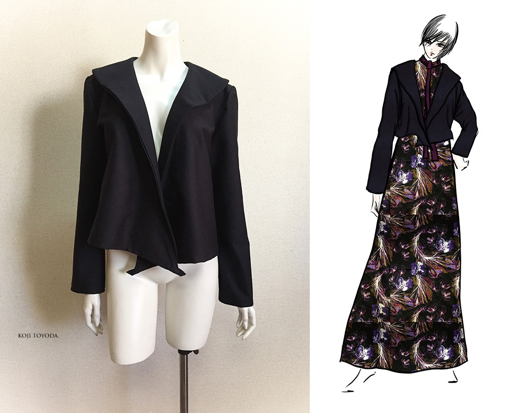 【1点もの・デザイン画付き】綿ポリ混ポンチニット黒紺生地ソフトジャケット（KOJI TOYODA） 12,816円