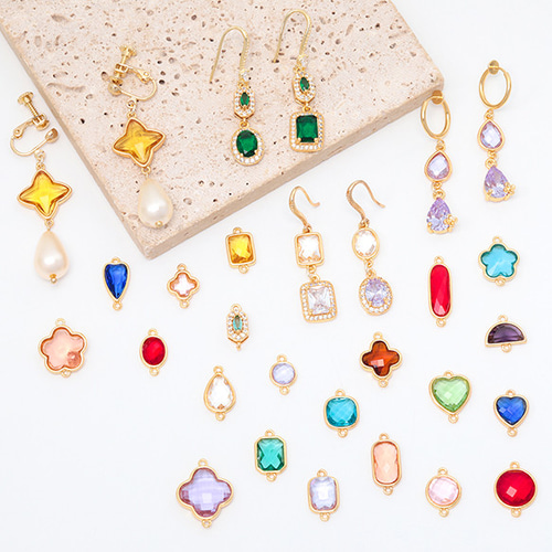 M4918 6個 コネクターチャーム フラワー ガラスチャーム 連結パーツ