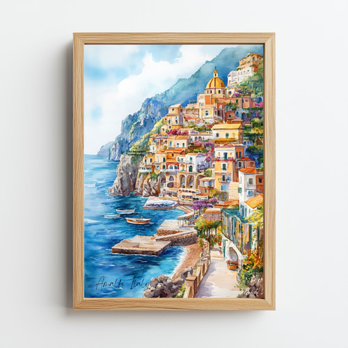 イタリア・アマルフィ海岸の水彩画アート ヨーロッパの絶景