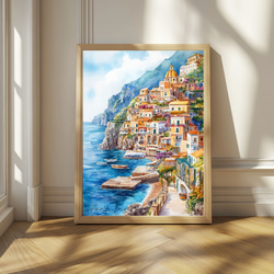 イタリア・アマルフィ海岸の水彩画アート ヨーロッパの絶景