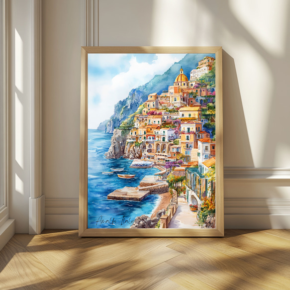 イタリア・アマルフィ海岸の水彩画アート ヨーロッパの絶景