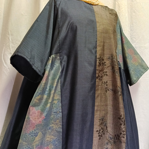 一点物！！着物リメイク ワンピース 大島紬色々 パッチワンピ