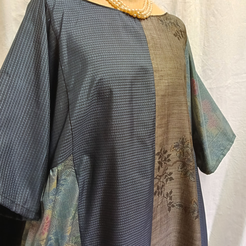 一点物！！着物リメイク ワンピース 大島紬色々 パッチワンピ