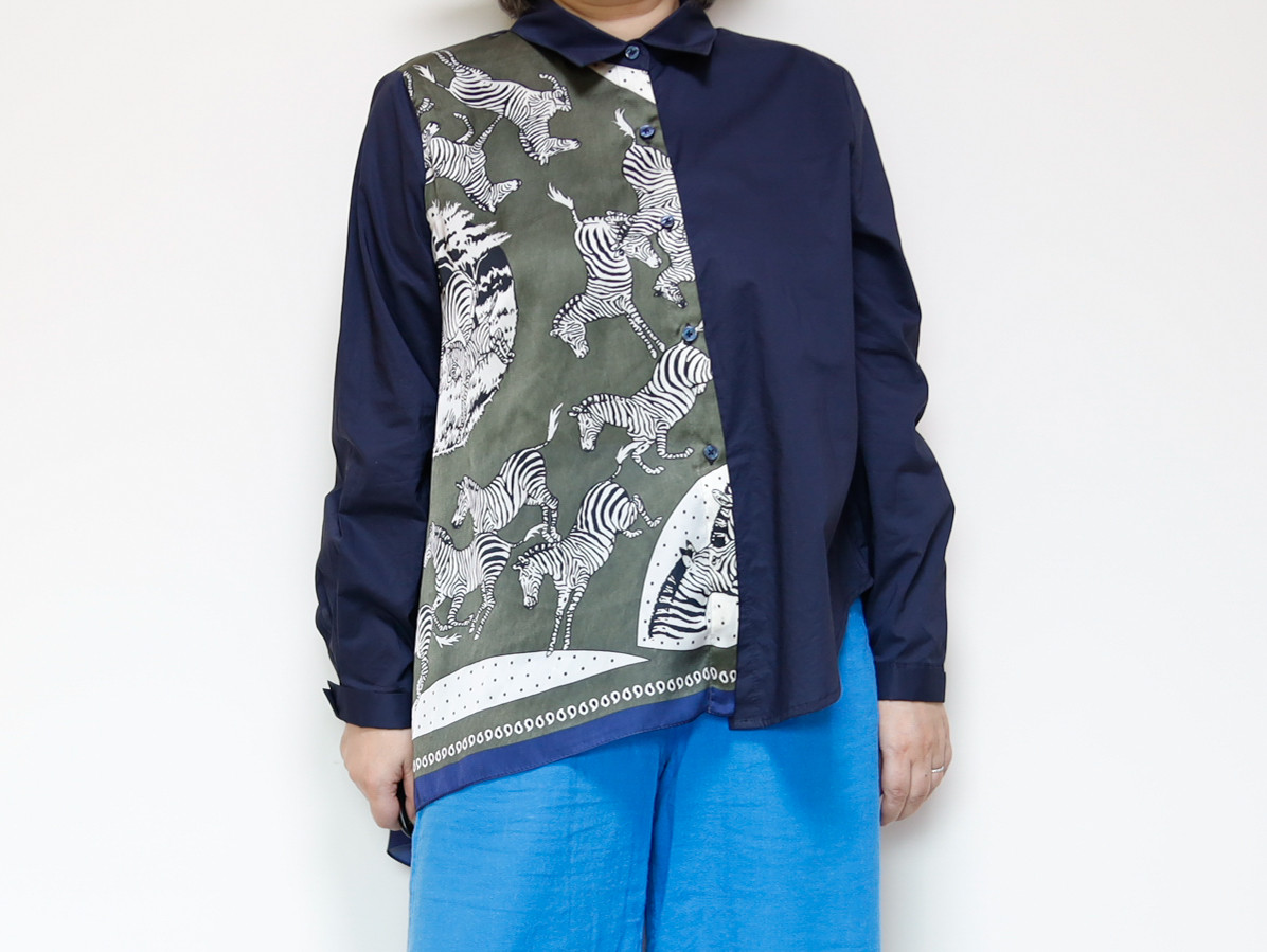 限定1枚！　スカーフを使ったアシンメトリーシャツ　1枚でモードにキマる！