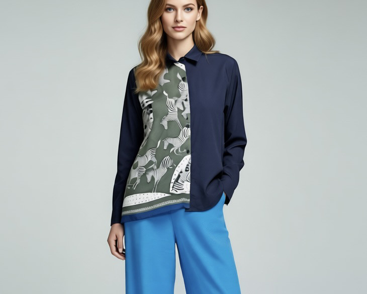 限定1枚！　スカーフを使ったアシンメトリーシャツ　1枚でモードにキマる！