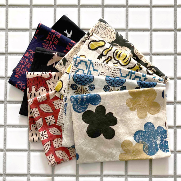 インド ブロックプリント生地 ミニカットクロス10枚セットBagru&Ajrak