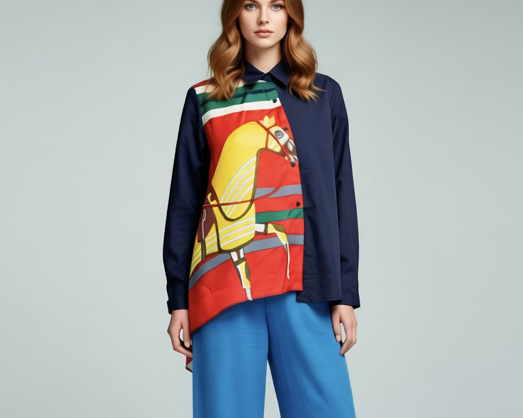 限定1枚！　スカーフを使ったアシンメトリーシャツ　1枚でモードにキマる！