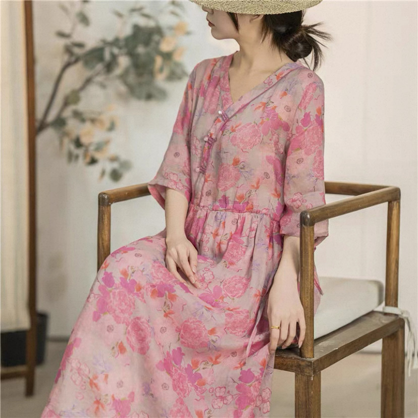 夏、ワンピース、カラムシワンピース、ラミー、麻、ゆったり