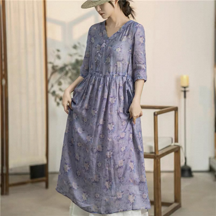 夏、ワンピース、カラムシワンピース、ラミー、麻、ゆったり