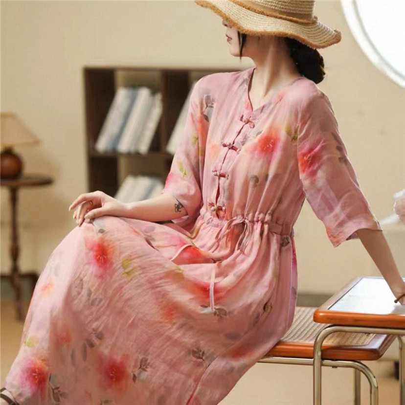 夏、ワンピース、カラムシワンピース、ラミー、麻、ゆったり