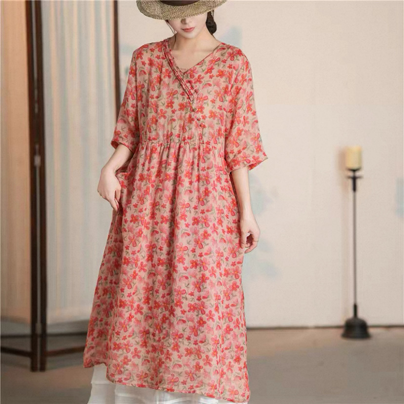 夏、ワンピース、カラムシワンピース、ラミー、麻、ゆったり