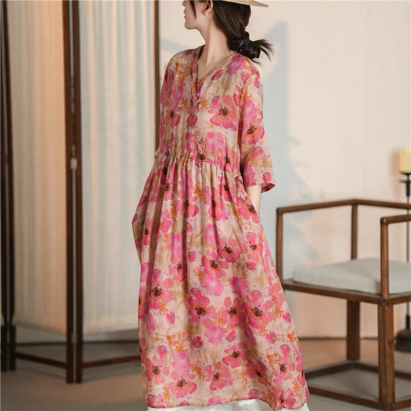 夏、ワンピース、カラムシワンピース、ラミー、麻、ゆったり