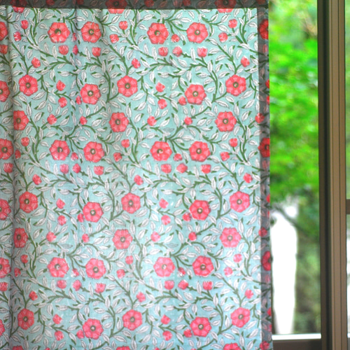 インド木版染☆カフェカーテン☆アジアン☆ジャイプール☆インド綿