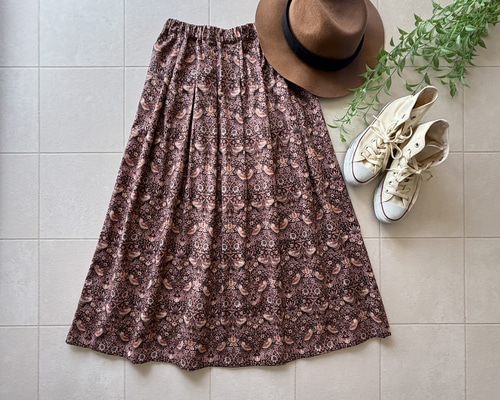 ウィリアムモリス（いちご泥棒・レトロピンク）マキシ丈スカート【即納