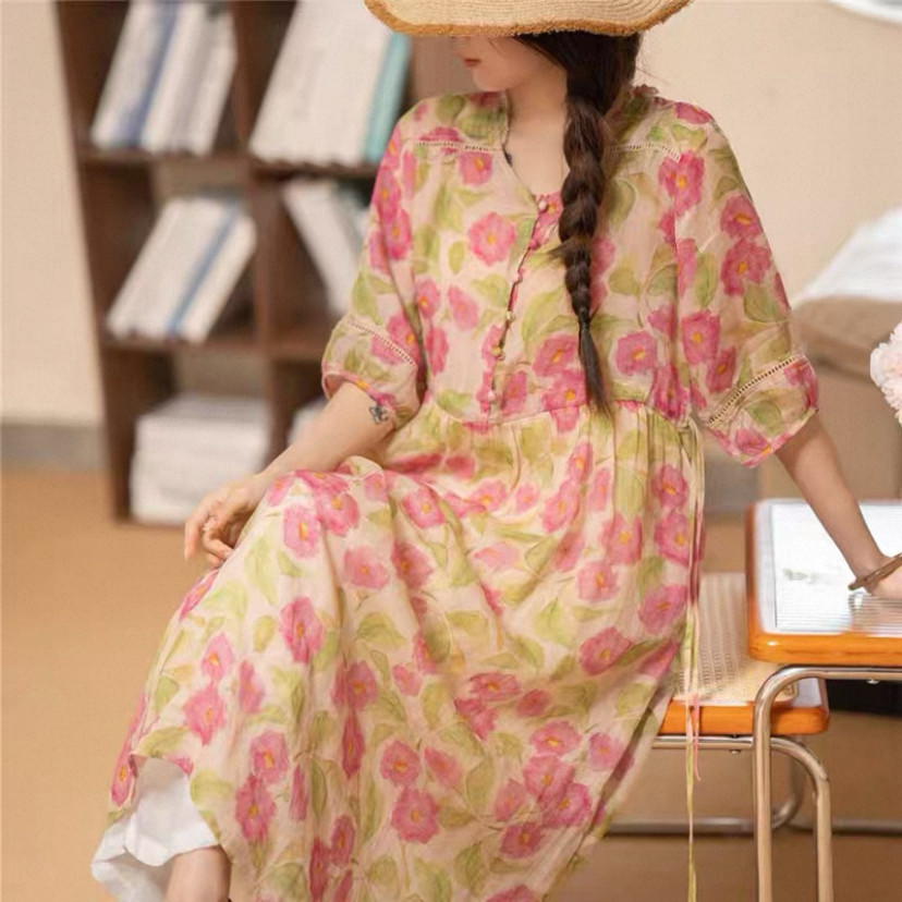 夏、ワンピース、カラムシワンピース、ラミー、麻、ゆったり