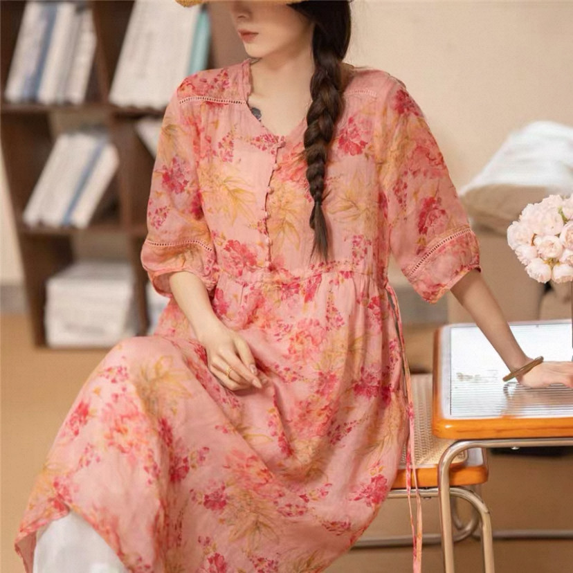 夏、ワンピース、カラムシワンピース、ラミー、麻、ゆったり