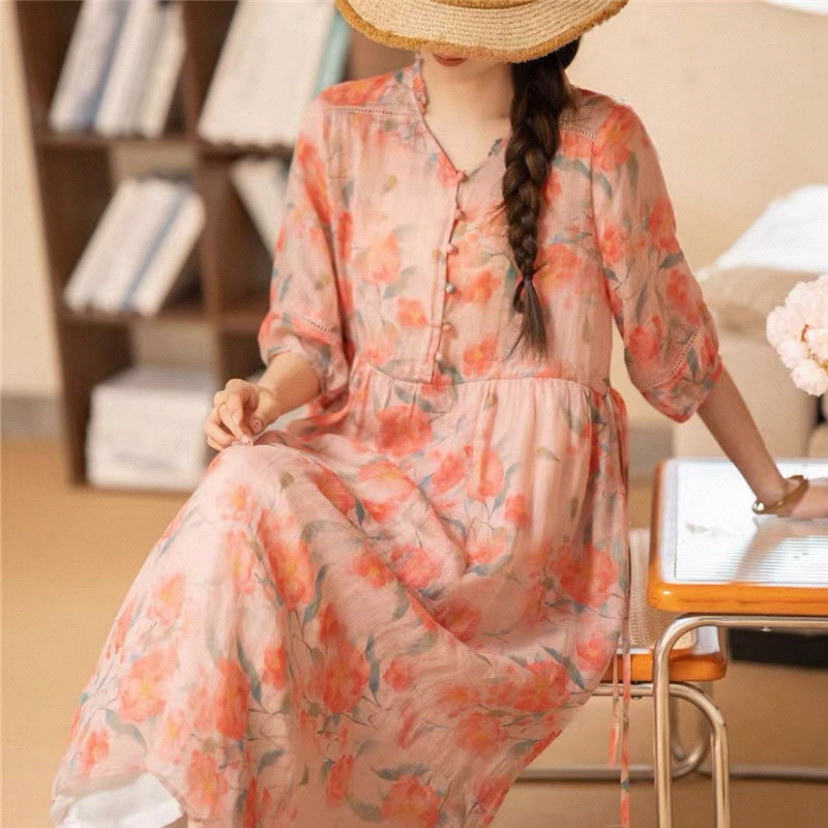 夏、ワンピース、カラムシワンピース、ラミー、麻、ゆったり