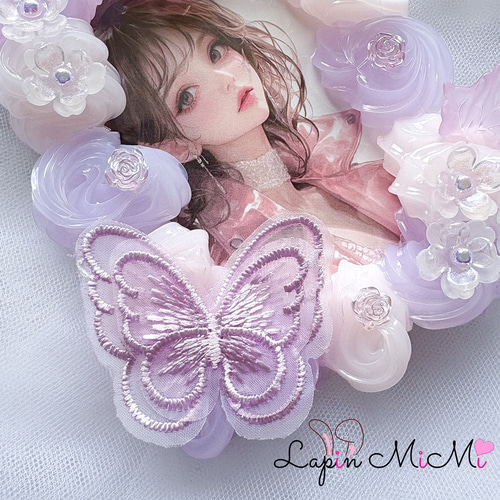 ハンドメイド】ホイップデコ 羽子板 紫蝶レース 紫しばりのホイップ