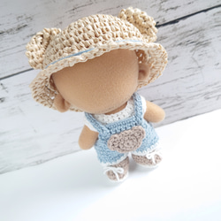 ♡さま専用オーダーページ ぬい服 着ぐるみ くまさん帽子サロペット 10cmぬい服】白と茶のクマ耳ニット帽とオーバーオール